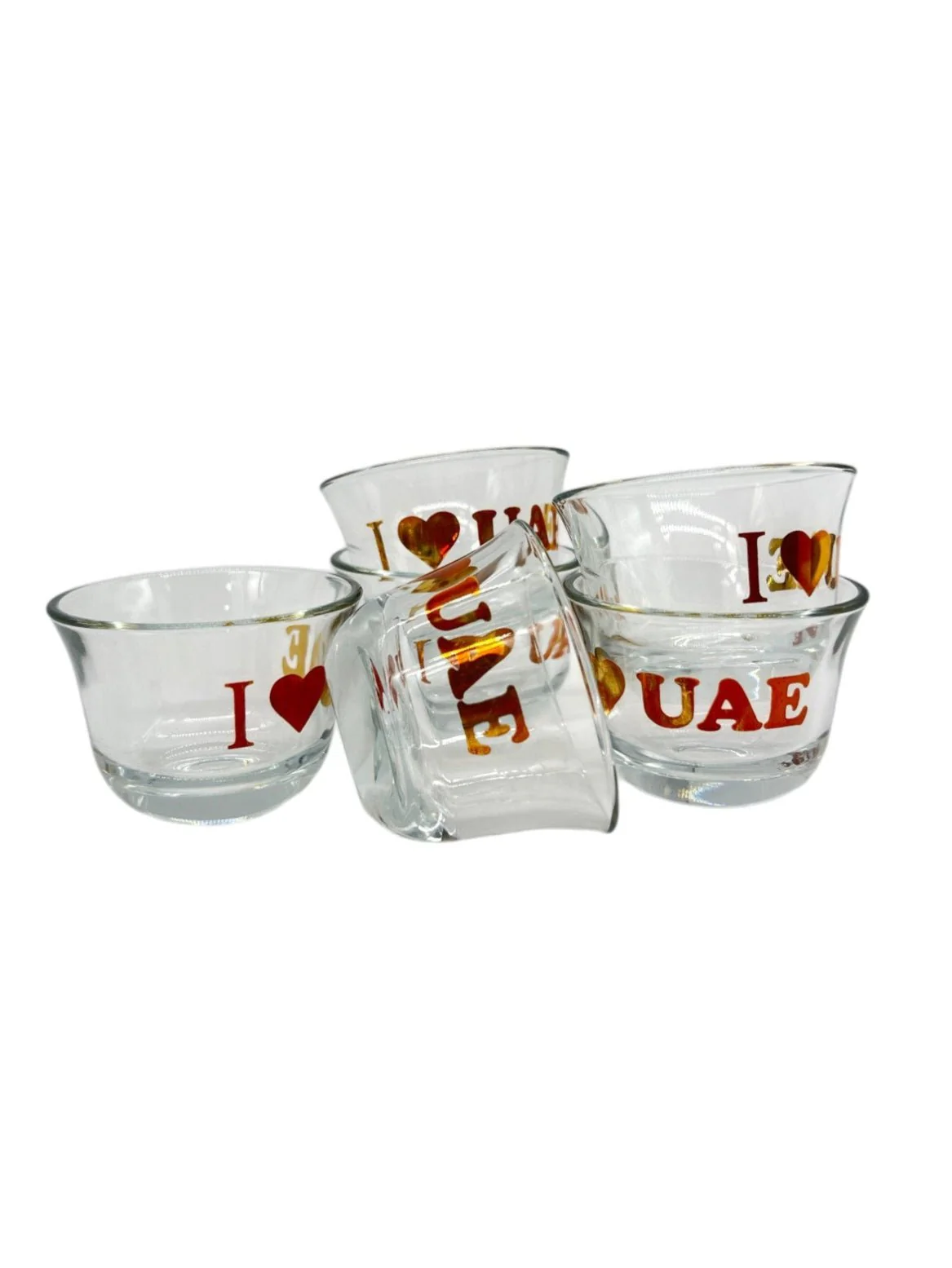 DIMLAJ 6pcs Glass Cawa Cup 90ml with I Love UAE Design