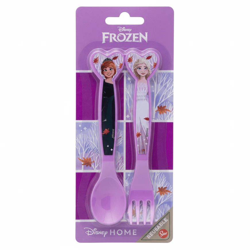 Disney Barbie Kids Plastic Cutlery Set (2 pcs) – Pink Stylish Kids Utensil Set 15 cm