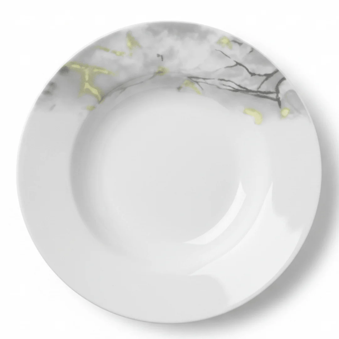 Diva Pearl White Opalware Deep Soup Plate with Grey Design – 25 cm