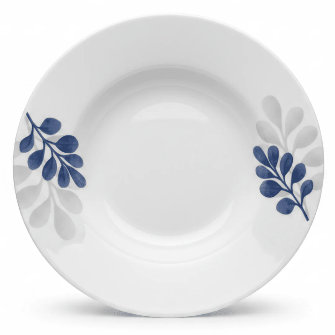 Diva Pearl White Opalware Soup Plate with Decorative Leaf Design – 22.5 cm