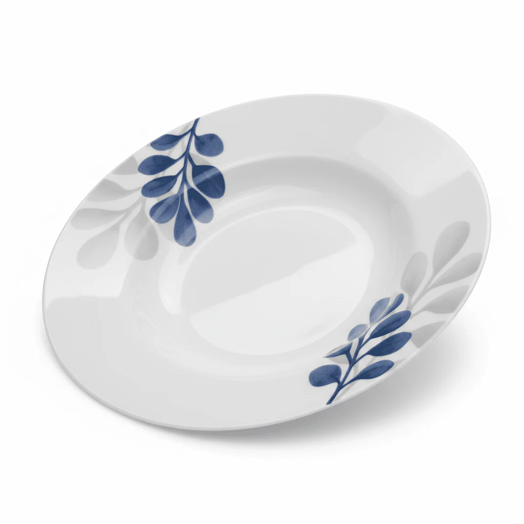 Diva Pearl White Opalware Soup Plate with Decorative Leaf Design – 22.5 cm - Image 4