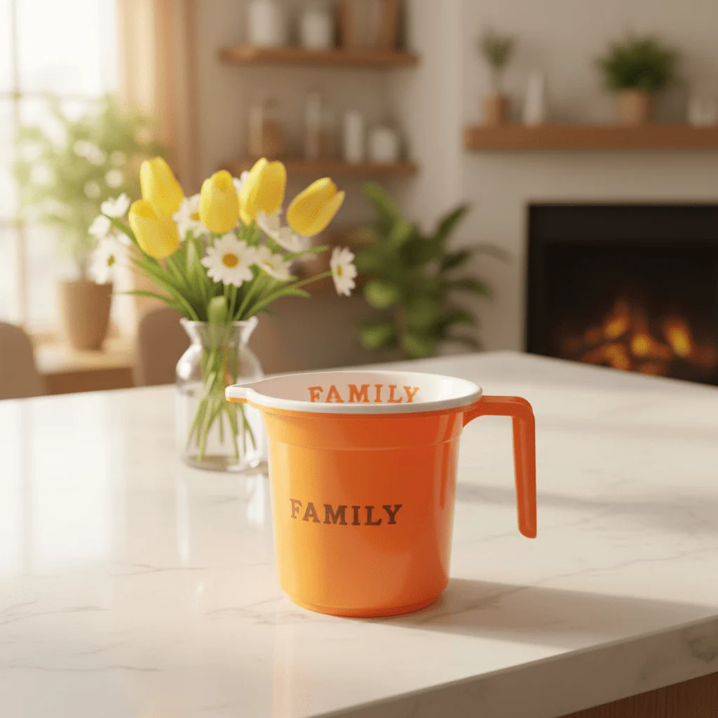 Divya Plastic Mug – 1000 ml – Orange – Durable Bath Mug for Water Pouring & Household Use - Image 2