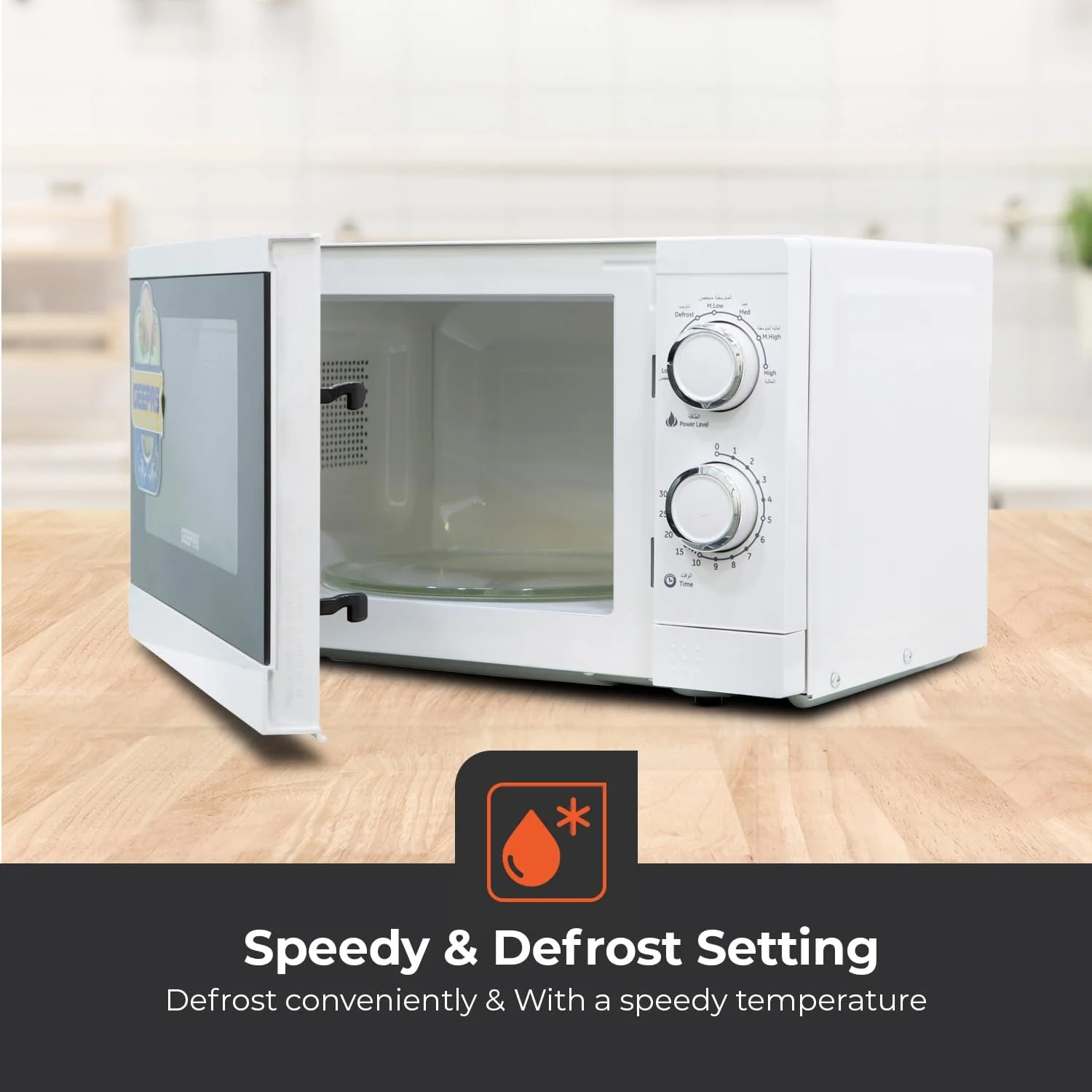 Geepas GMO1894 20L Microwave Oven | 1200W Solo Microwave with 6 Power Levels and a Timer | Cooking Power Control with 2 Rotary Dials & Defrost Settings | White - Image 4