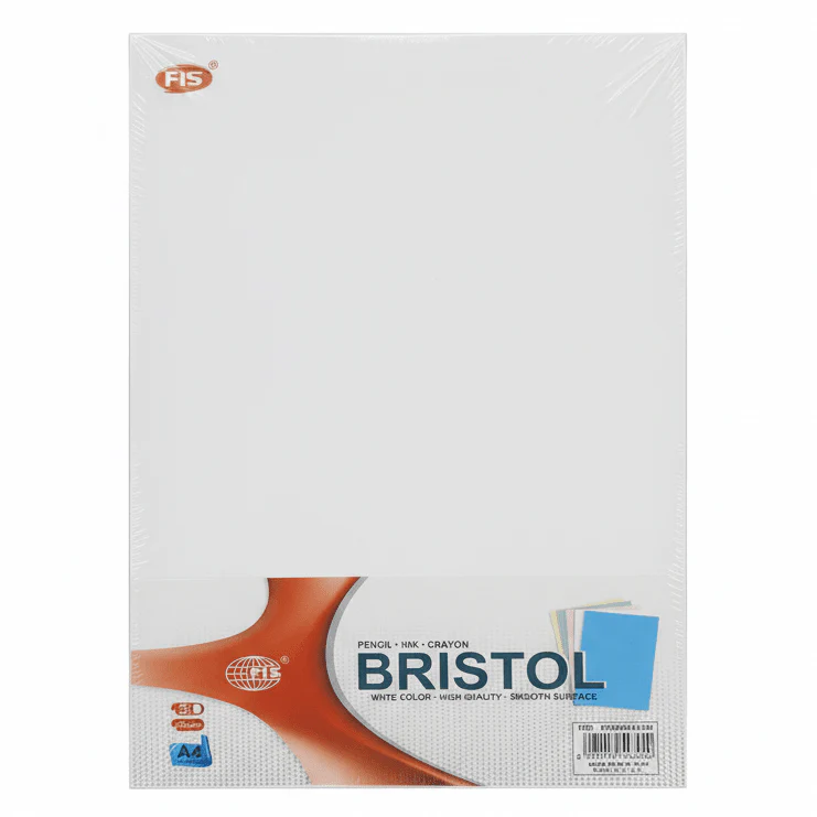 FIS Bristol White Paper A4 – 50 Sheets | Smooth Surface for Pencil, Ink & Crayon