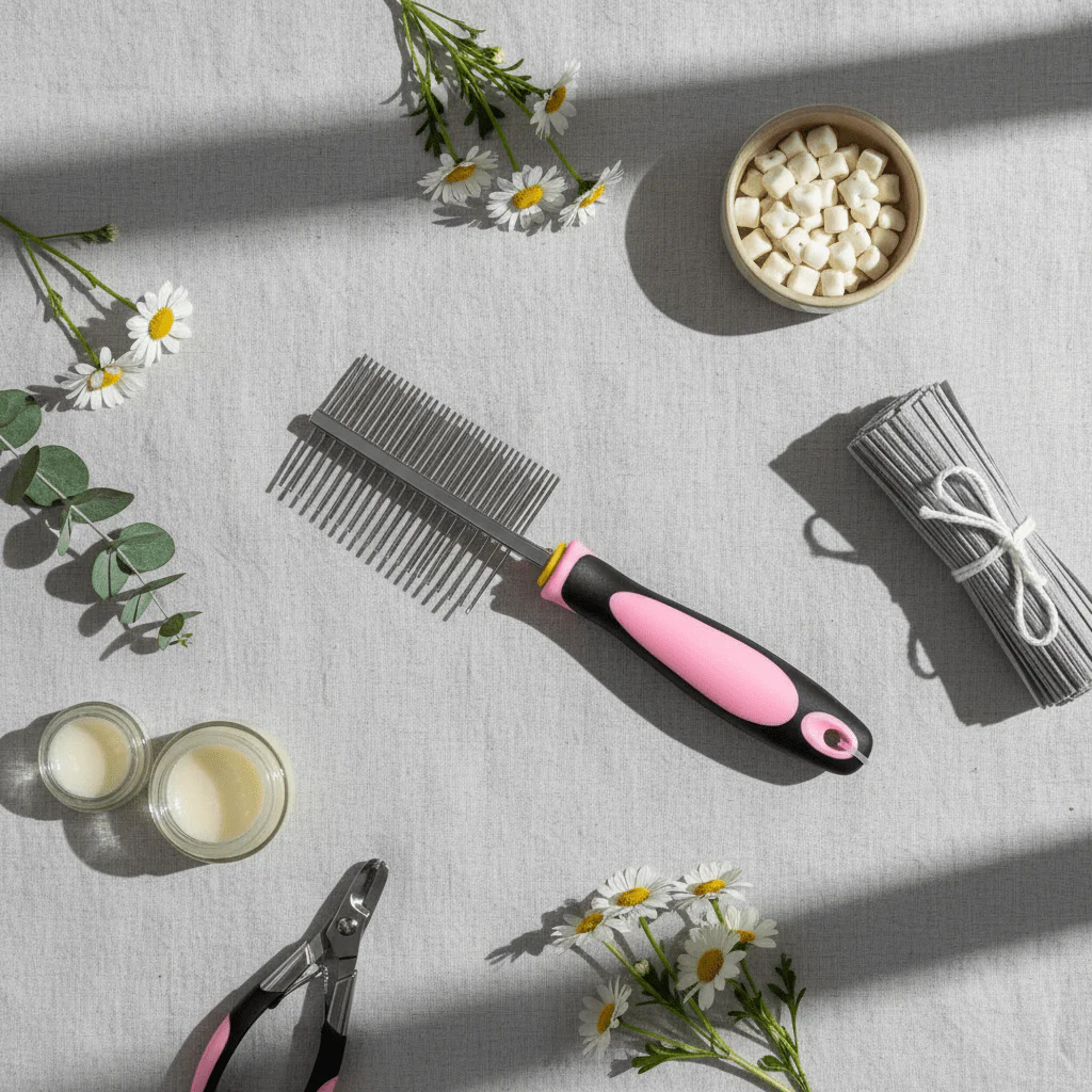 DOKA Pet Grooming Comb 49 Pins | Stainless Steel | Pink Handle | 20cm - Image 3
