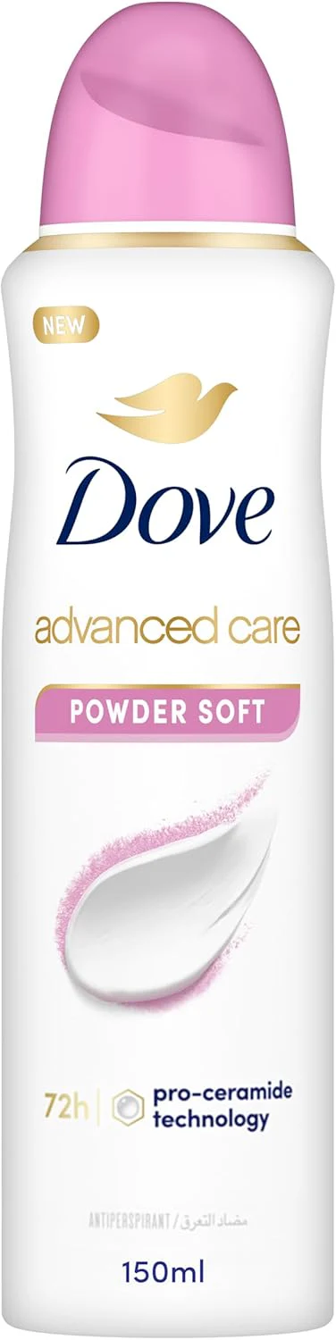 Dove Advanced Care, Antiperspirant Deodorant Spray, Powder Soft, 72H Sweat & Odor Protection & Moisturizes with Pro-Ceramide Technology-150ML