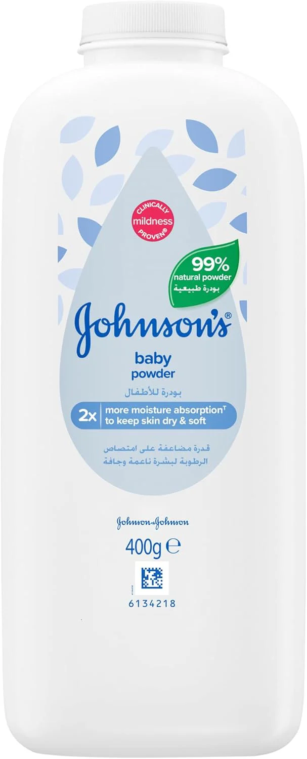 Johnson's Baby Powder – 99% Natural, Talc-Free, Moisture-Absorbing, 400g
