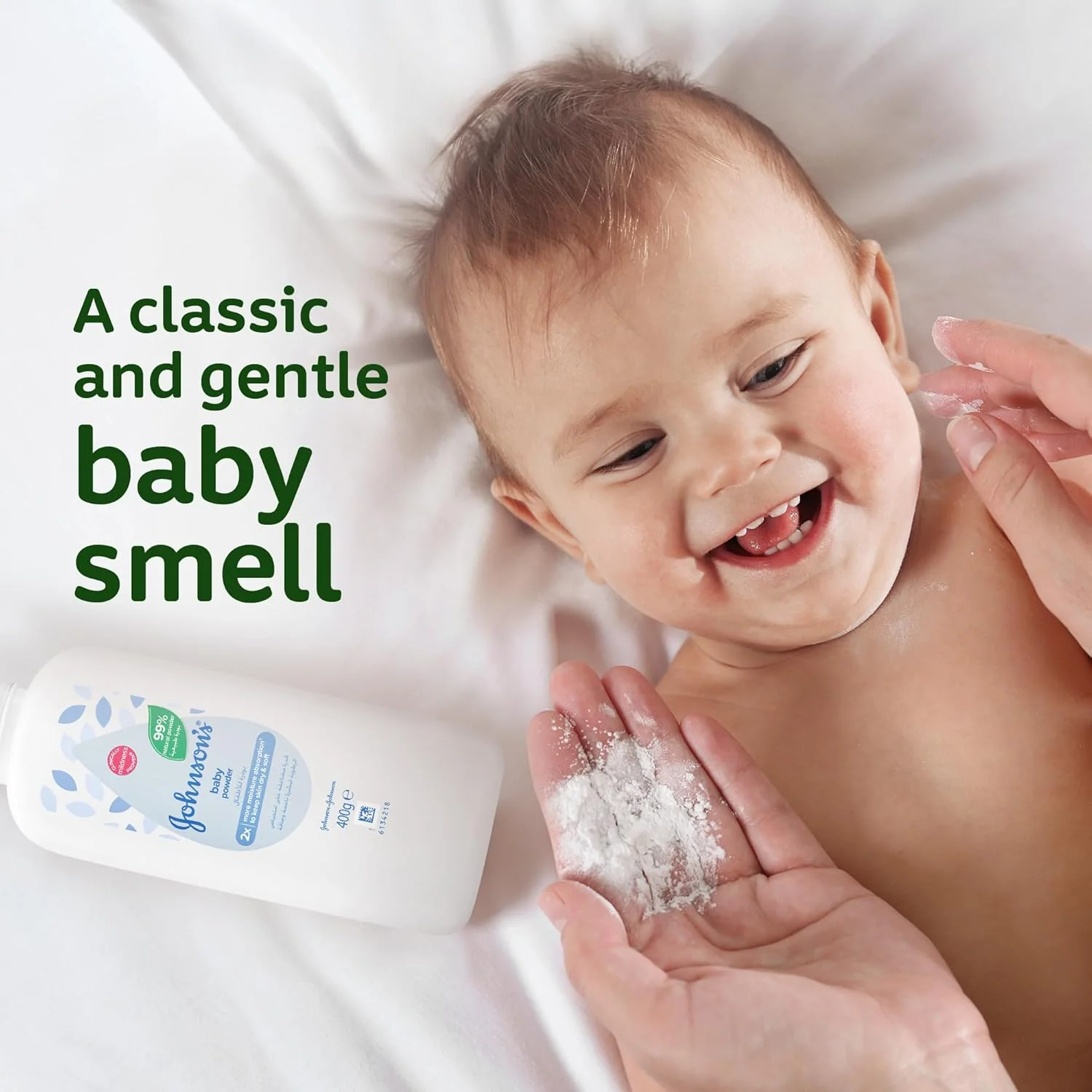 Johnson's Baby Powder – 99% Natural, Talc-Free, Moisture-Absorbing, 400g - Image 4
