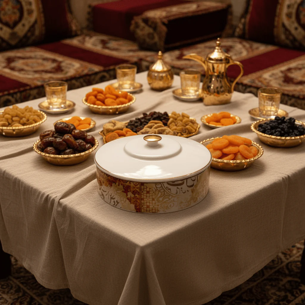 Dune Elegant White Ceramic Bowl with Arabic Pattern and Lid for Stylish Food Serving – 17.5 × 5 cm - Image 2