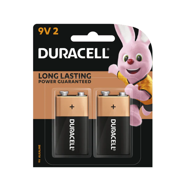 DURACELL 9V Alkaline Battery, Pack of 2