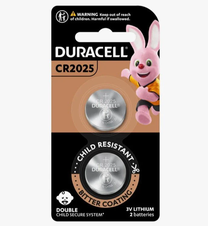 DURACELL CR2025 3V Coin Cell Battery, Pack of 2