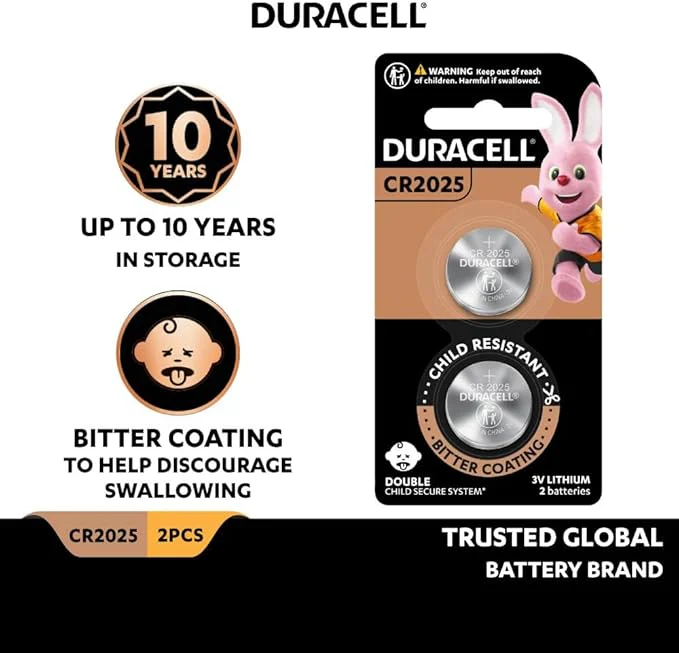 DURACELL CR2025 3V Coin Cell Battery, Pack of 2 - Image 2