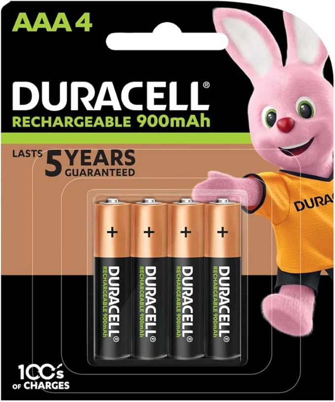 DURACELL Rechargeable AAA Batteries 900 mAh, Pack of 4Â 