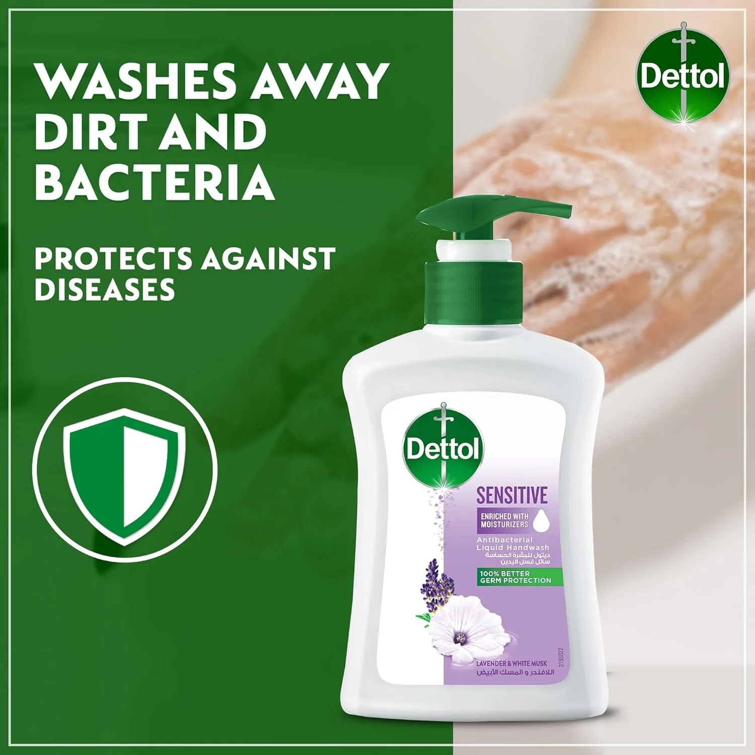 Dettol Sensitive Liquid Handwash Pump, Lavender & White Musk Scent, 200ml - Image 3