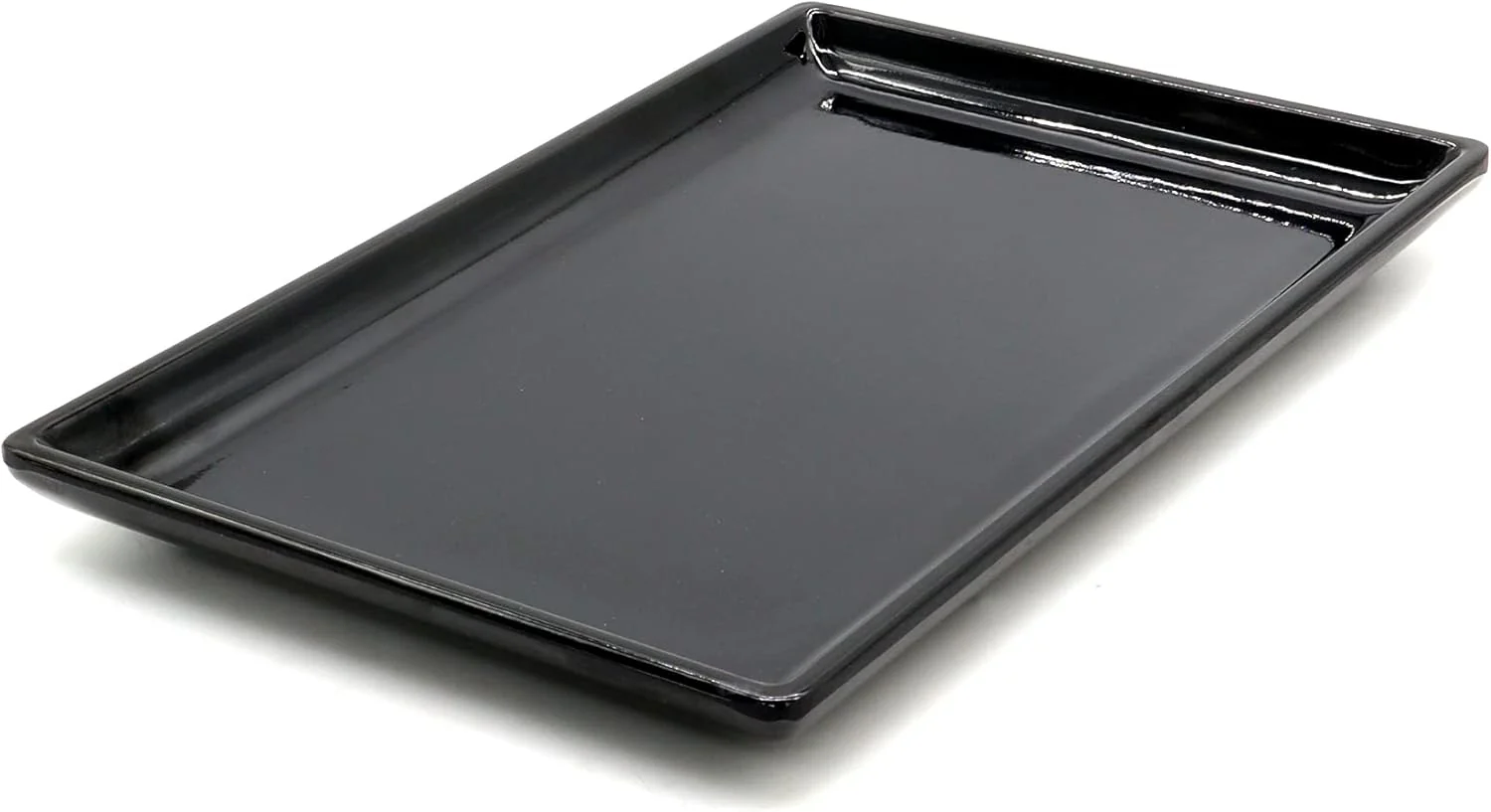 AKDC Black Melamine Serving Tray Rectangle, BPA-free, Sleek Black Finish, Ideal to Serve Food, Fruits, Snacks, Dishes, Meals Kitchen Tableware Dining Home Decor. (20x13)