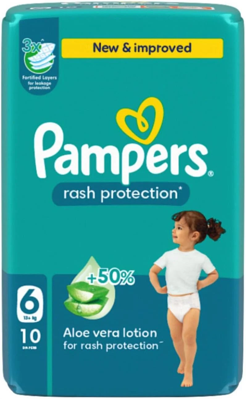 Pampers Rash Protection, Size 6, 13+ kg, Carry Pack, 10 Diapers
