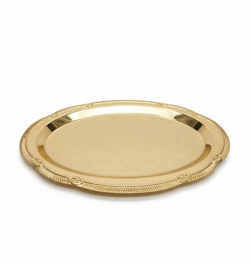 Edelolanz Gold Oval Shape Steel Tray 24×16 cm – Glossy Polished Finish, Lightweight & Durable, Perfect for Modern Table Settings - Image 2