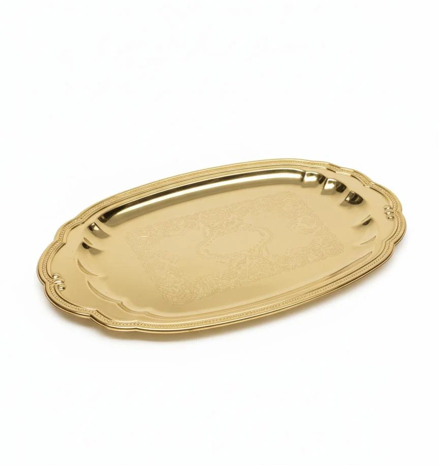 Edelolanz Gold Oval Shape Steel Tray 30×17 cm – Chic and Glossy Finish, Perfect for Serving or Displaying Centerpieces - Image 2