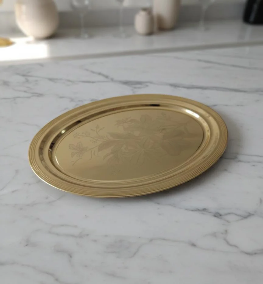 Edelolanz Gold Oval Shape Steel Tray 45×34 cm – Large Luxury Tray, Mirror Finish Surface, Ideal for Parties, Events, and Display