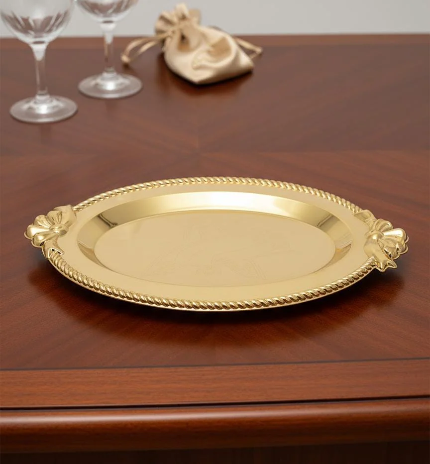 Edelolanz Gold Oval Steel Tray 27×18 cm – Stylish Luxury Tray, Smooth Finish with Glossy Shine, Ideal for Serving or Home Décor Use
