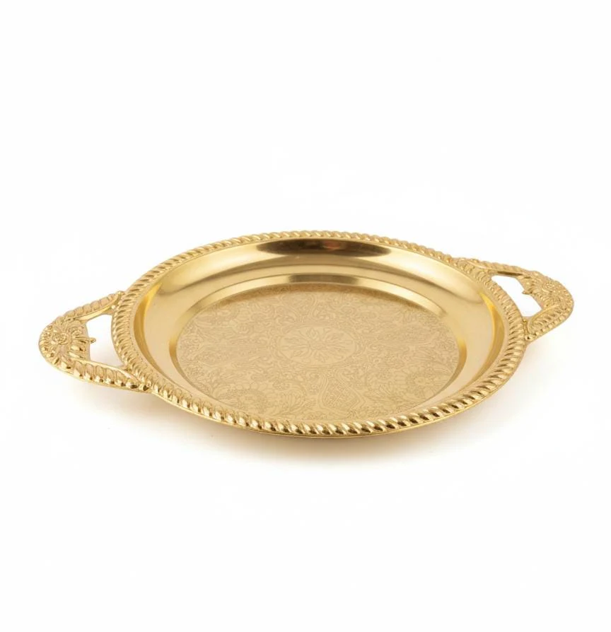 Edelolanz Gold Round Steel Tray 25 cm – Modern Circular Design, Shiny Finish, Ideal for Candles, Snacks, or Table Centerpieces - Image 2