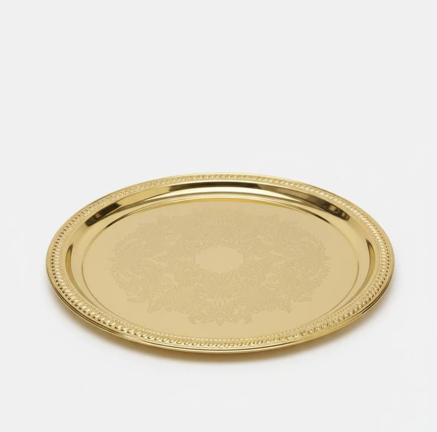 Edelolanz Gold Round Steel Tray 32 cm – Premium Round Serving Tray, Reflective Surface, Perfect for Weddings or Home Décor - Image 2