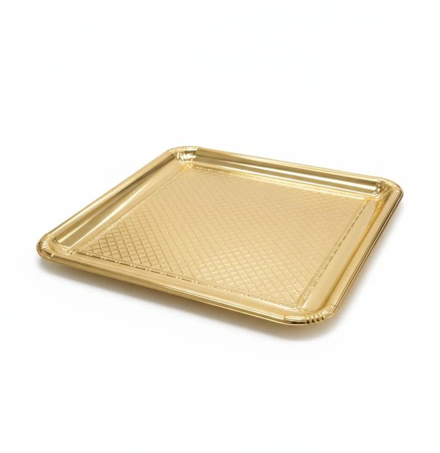 Edelolanz Gold Square Shape Steel Tray 23×23 cm – Stylish Geometric Design, Polished Finish, Ideal for Organizing or Display - Image 2