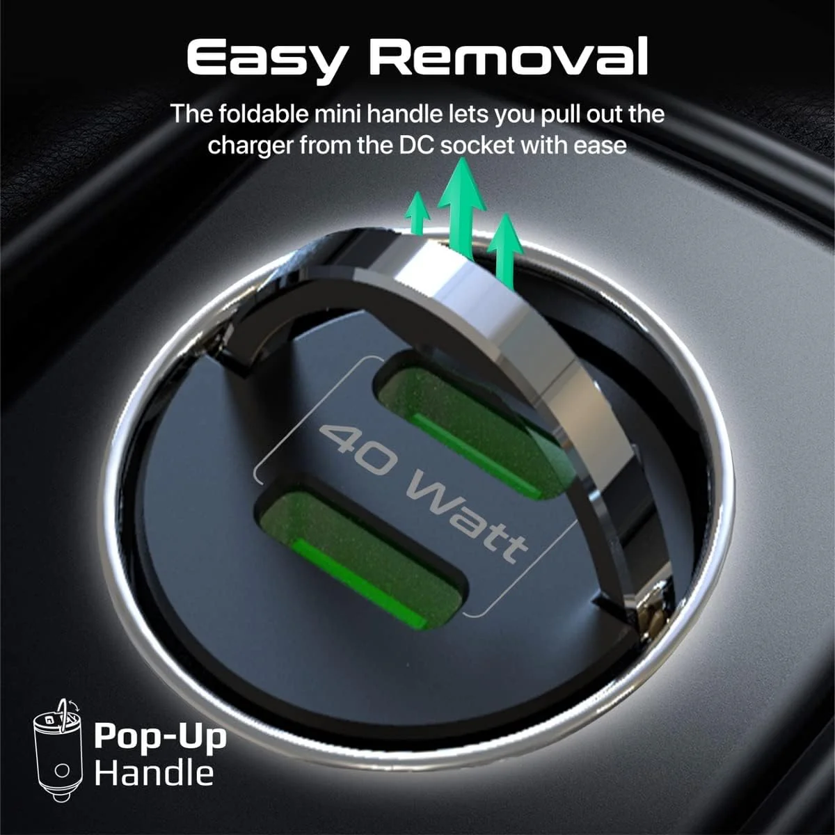 Promate USB-C Car Charger, Ultra-Compact Fast 40W Power Delivery Adapter with Dual USB-C Ports, Built-In Mini Handle, Aluminum Alloy and Short-Circuit Protection for iPhone 14, Galaxy S22,Bullet-PD40 - Image 5
