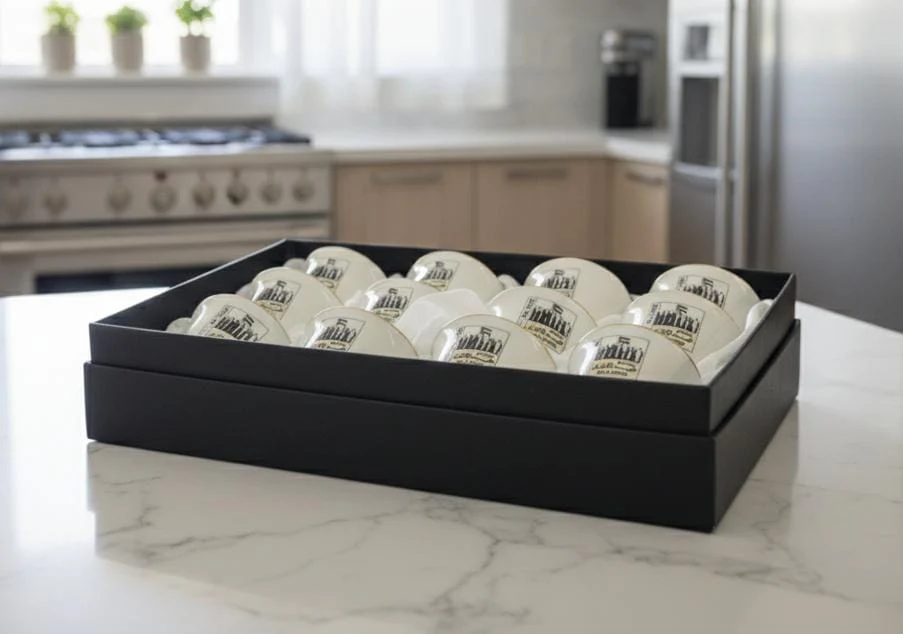 Eid Al Etihad 12 Pieces Premium Ceramic Cawa Cup Set in Elegant White Finish – Traditional Style for Arabic Coffee Serving