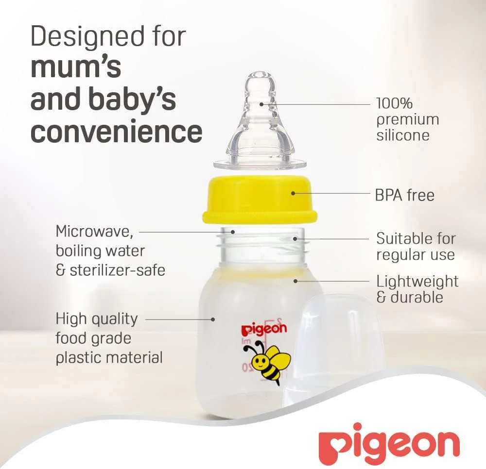 Pigeon Slim Neck Animal Decorated Plastic Feeding Bottle, Ultra Soft Silicone Nipple, Anti Colic, Bpa & Bps Free, 50Ml, Item is Assorted Color - Image 3