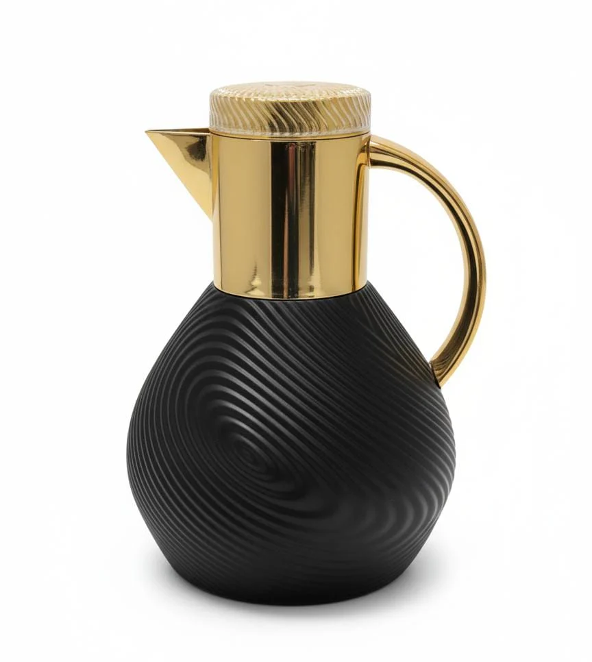 Ejshe 1 Liter Premium Vacuum Flask – Stylish Black Finish with Gold Detailing, Ideal for Daily Serving & Gifting