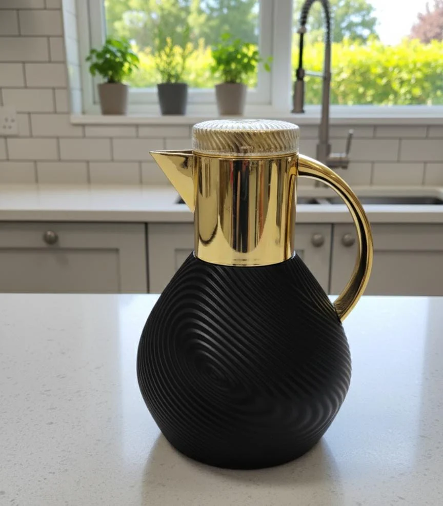 Ejshe 1 Liter Premium Vacuum Flask – Stylish Black Finish with Gold Detailing, Ideal for Daily Serving & Gifting - Image 2