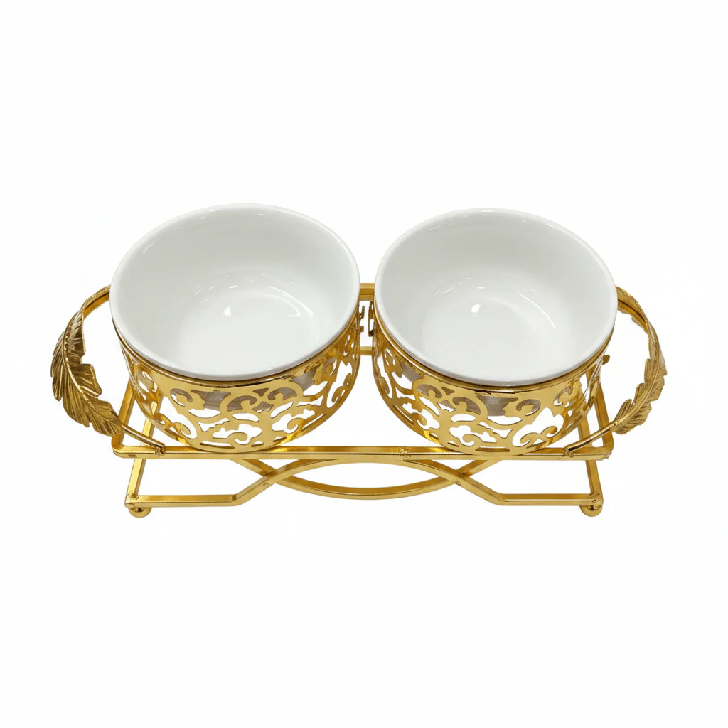 Elegant 2-Section White Ceramic Candy Bowl with Luxury Gold Metal Holder & Lid – Premium Serving Tray for Chocolates Snacks and Dry Fruits 25×12 cm - Image 2