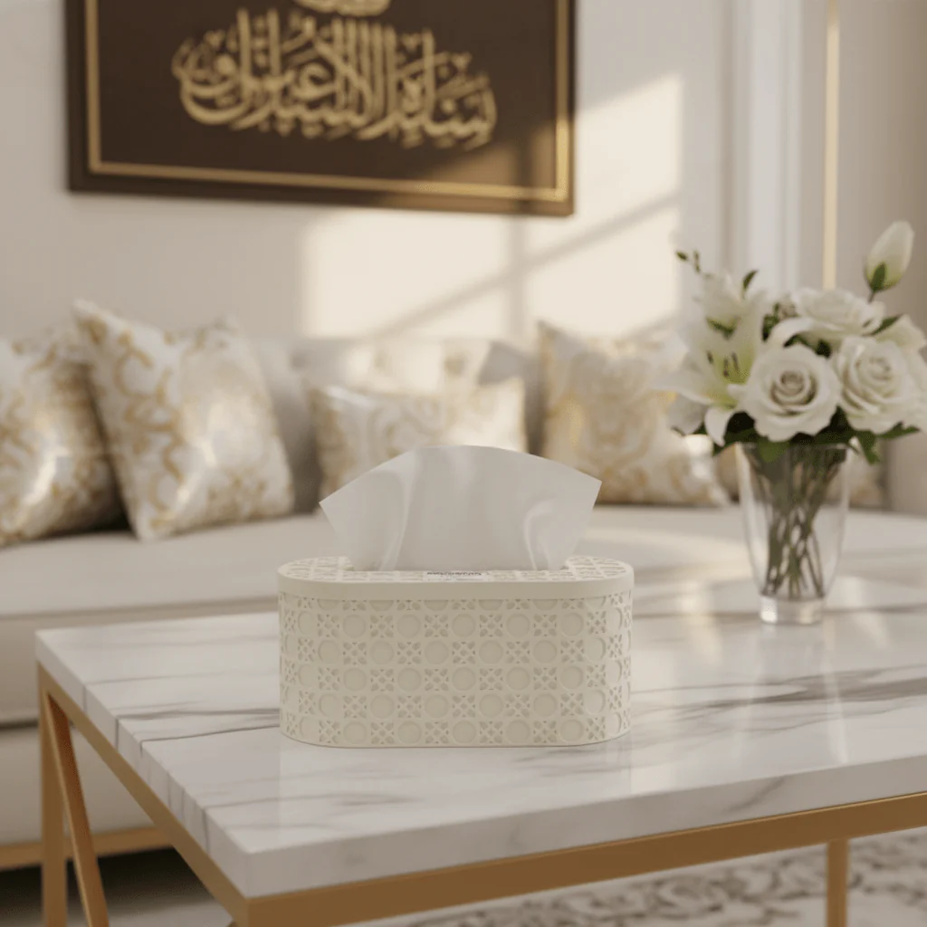 Elegant Off White Pop Tissue Holder with Modern Luxury Finish – Decorative Tissue Storage Box for Home Décor 21×10 cm - Image 2