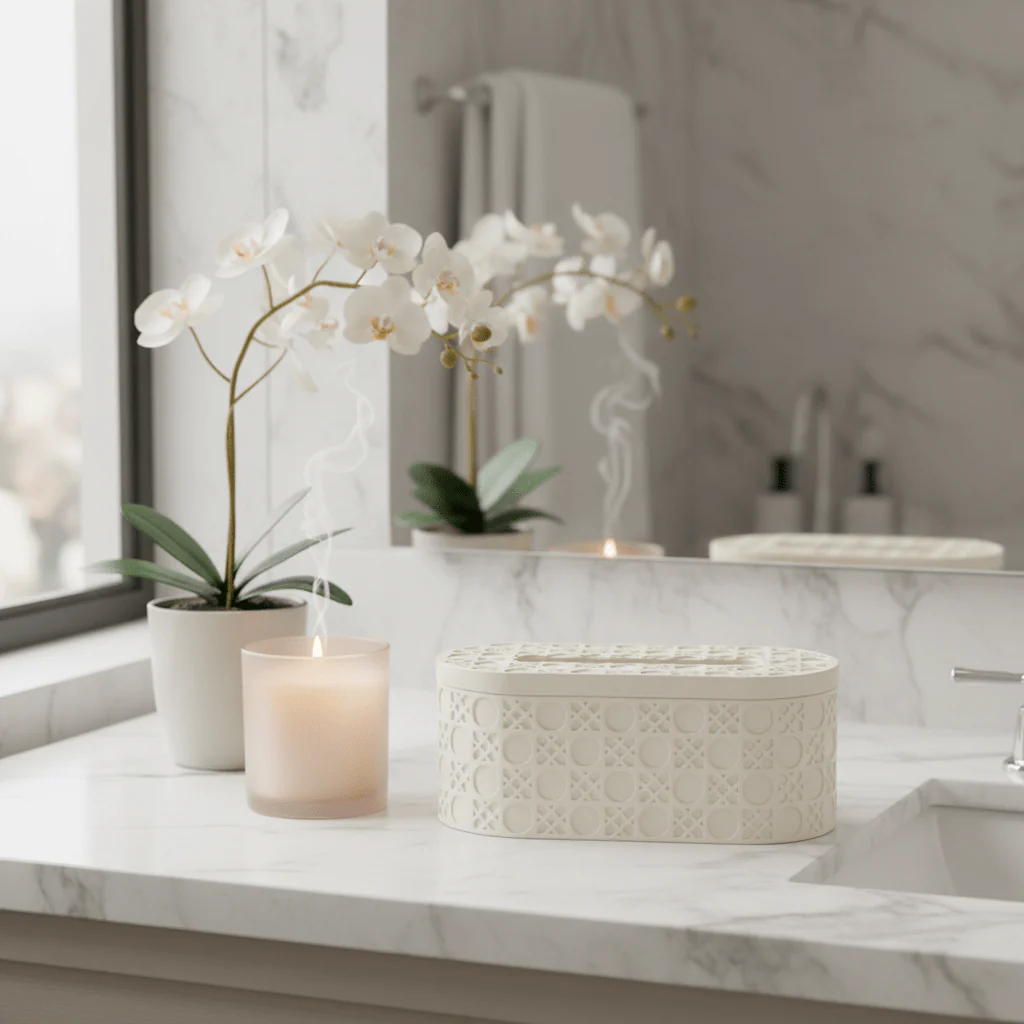 Elegant Off White Pop Tissue Holder with Modern Luxury Finish – Decorative Tissue Storage Box for Home Décor 21×10 cm - Image 3