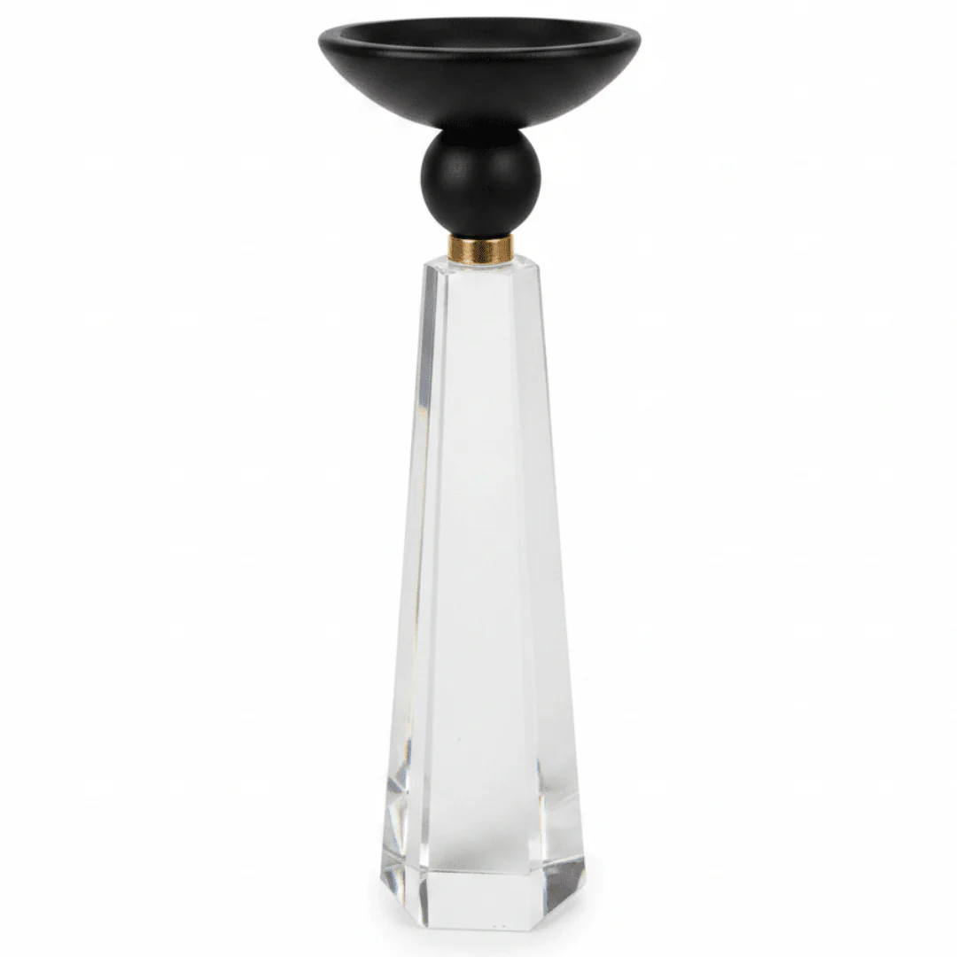 Elegant Crystal & Black Wooden Candle Holder Stand for Premium Decorative Styling – 20cm