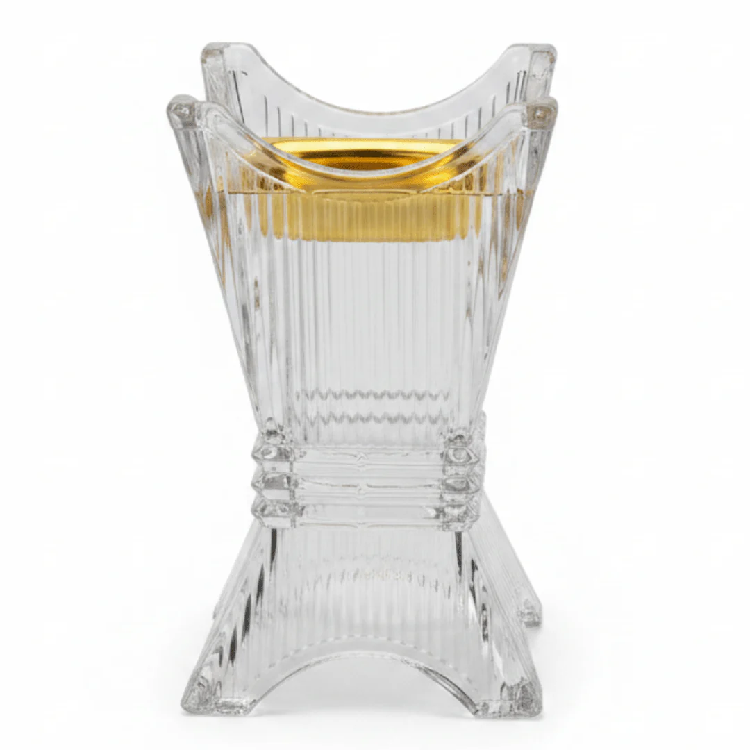 Elegant Crystal Glass Incense Burner with Gold Insert — 14×8 cm
