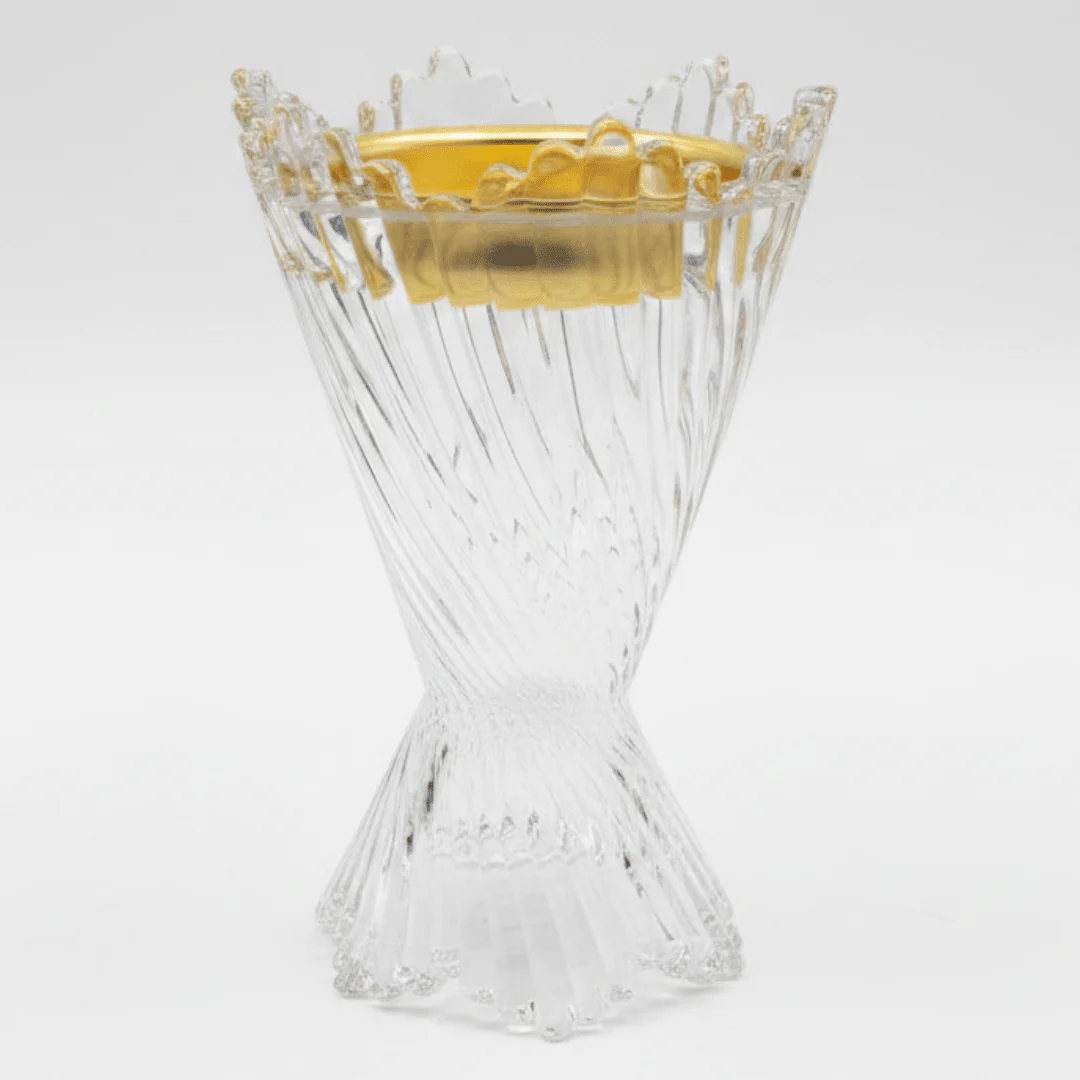 Elegant Crystal Glass Incense Burner with Gold Rim — 17cm