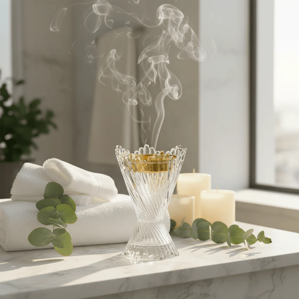 Elegant Crystal Glass Incense Burner with Gold Rim — 17cm - Image 3