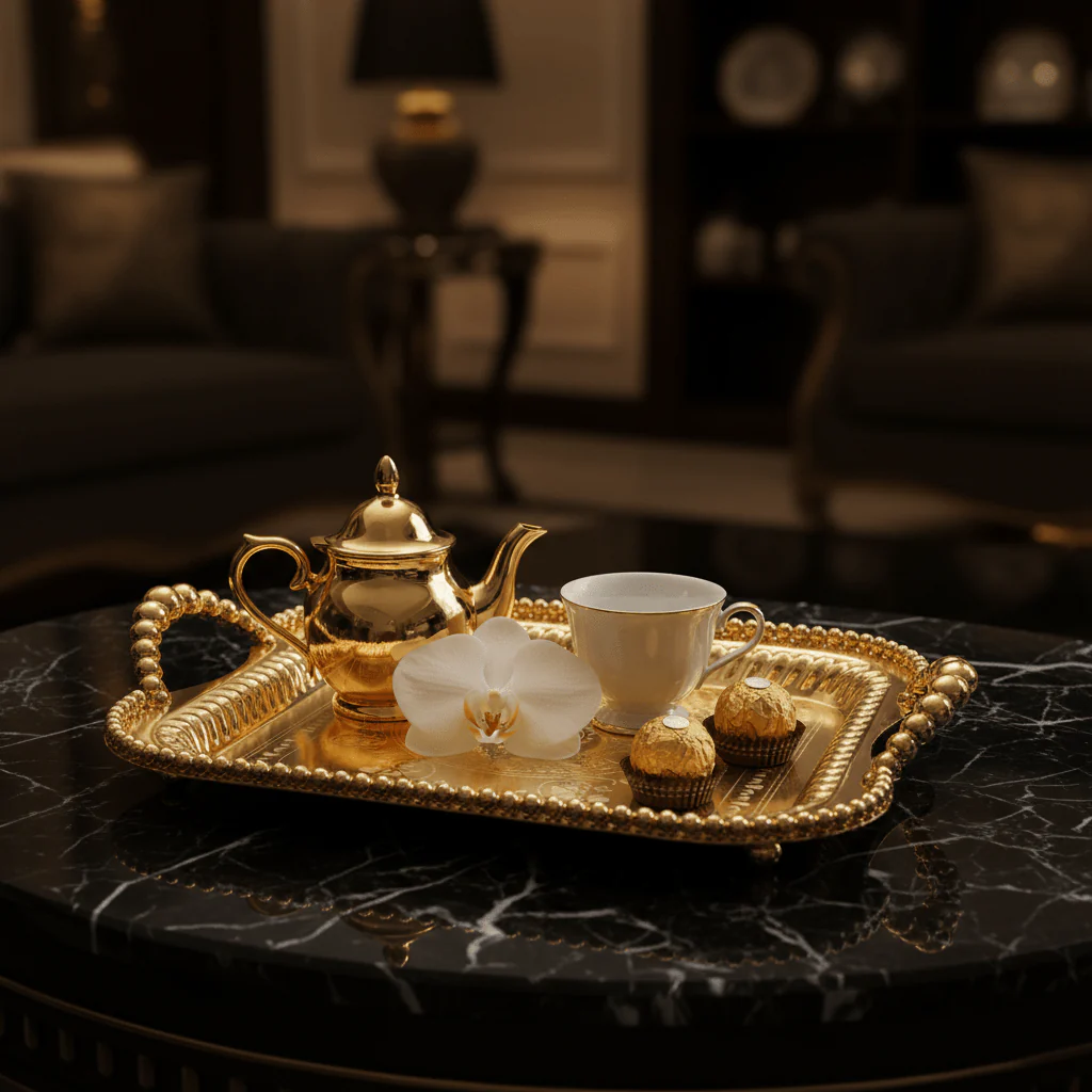 Elegant Gold Square Metal Serving Tray with Handles – 30cm - Image 2