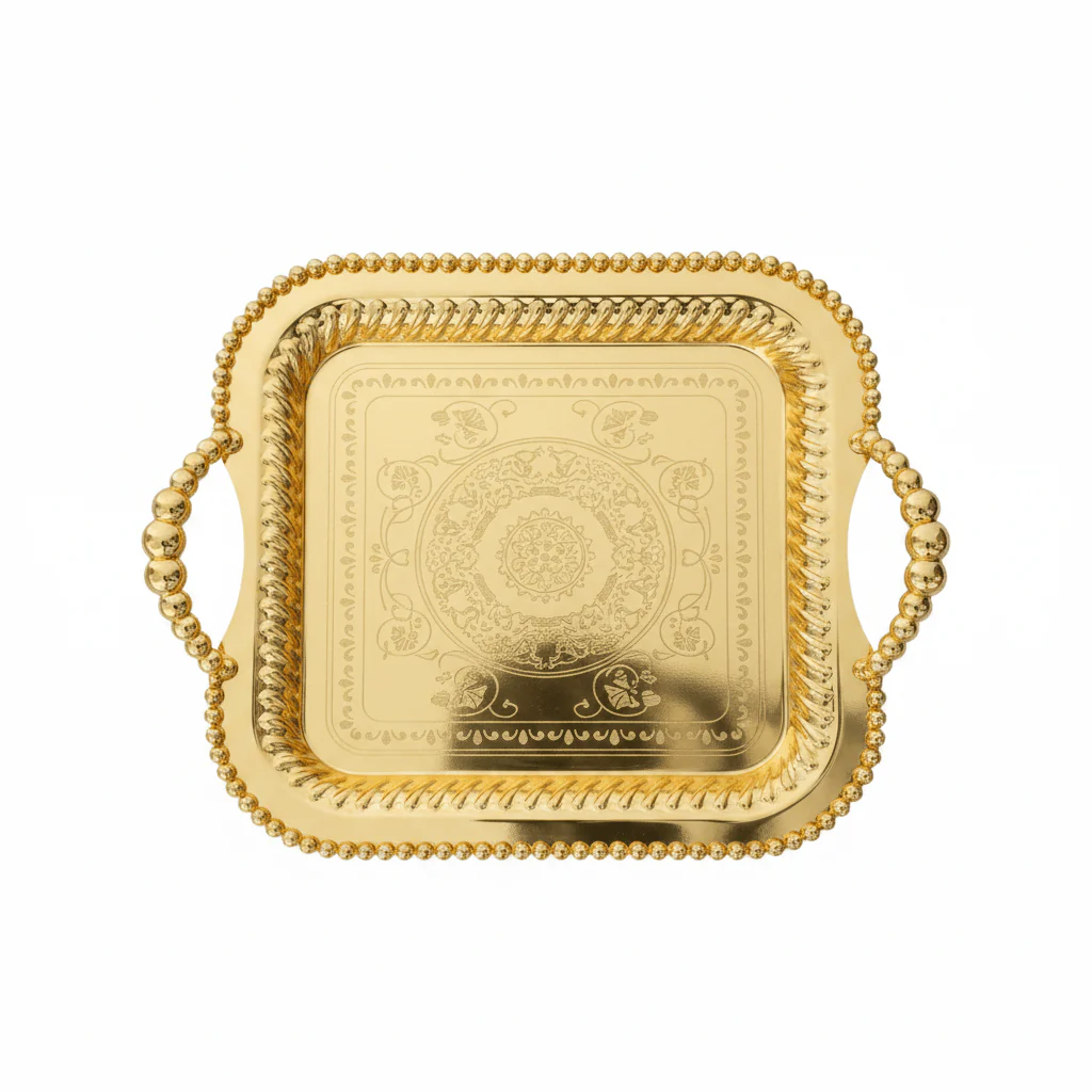 Elegant Gold Square Metal Serving Tray with Handles – 30cm - Image 3