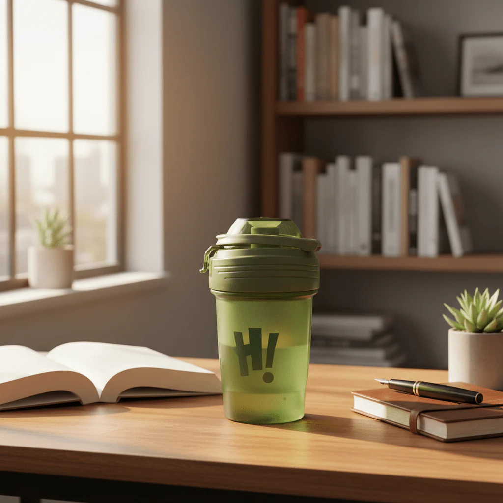 Elegant Green Plastic Drinking Bottle with Modern H! Print Pattern – 350 ml - Image 2