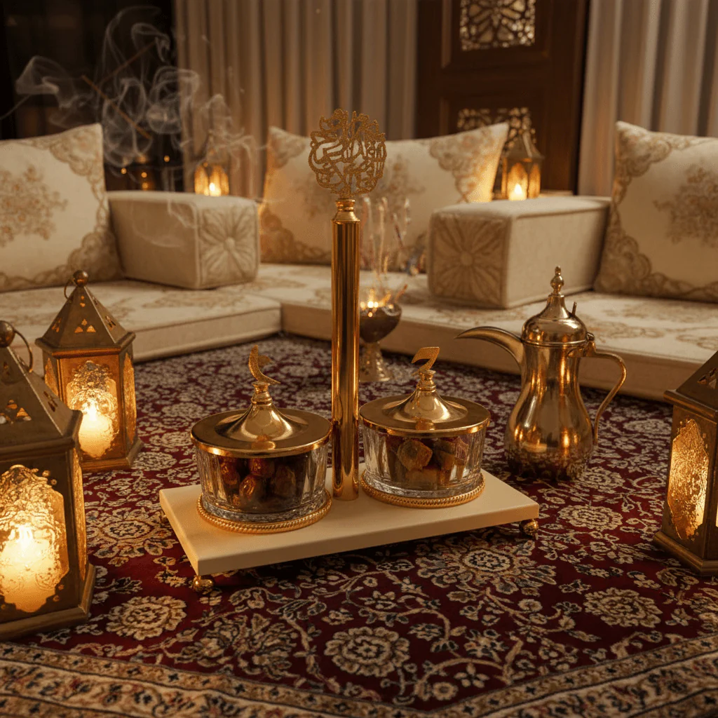 Elegant Majlis Dual Glass Candy Bowl with Cream Metal Stand & Decorative Gold Lid – Premium Serving Dish for Nuts Dates and Chocolates 25×13 cm - Image 2