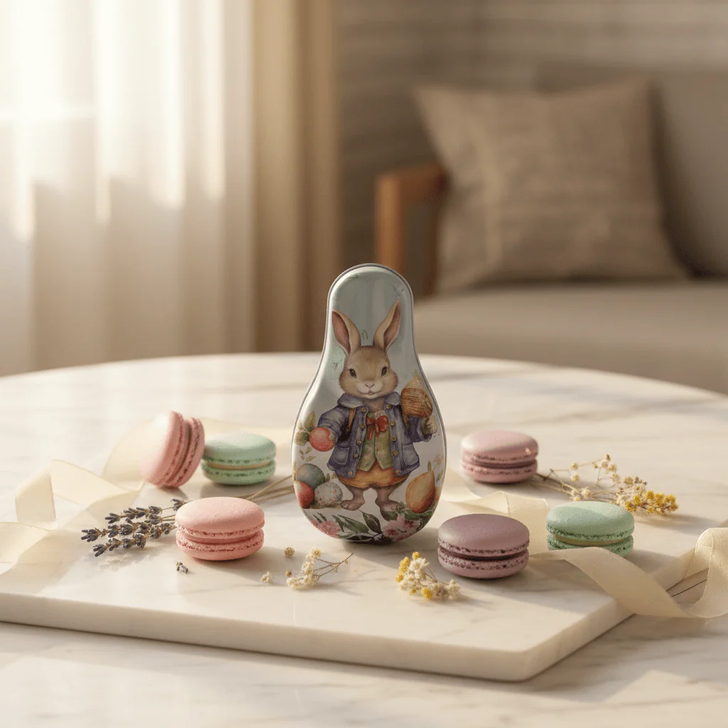 Elegant Metal Candy Box with Rabbit Design | Decorative Gift Tin | 12cm - Image 2