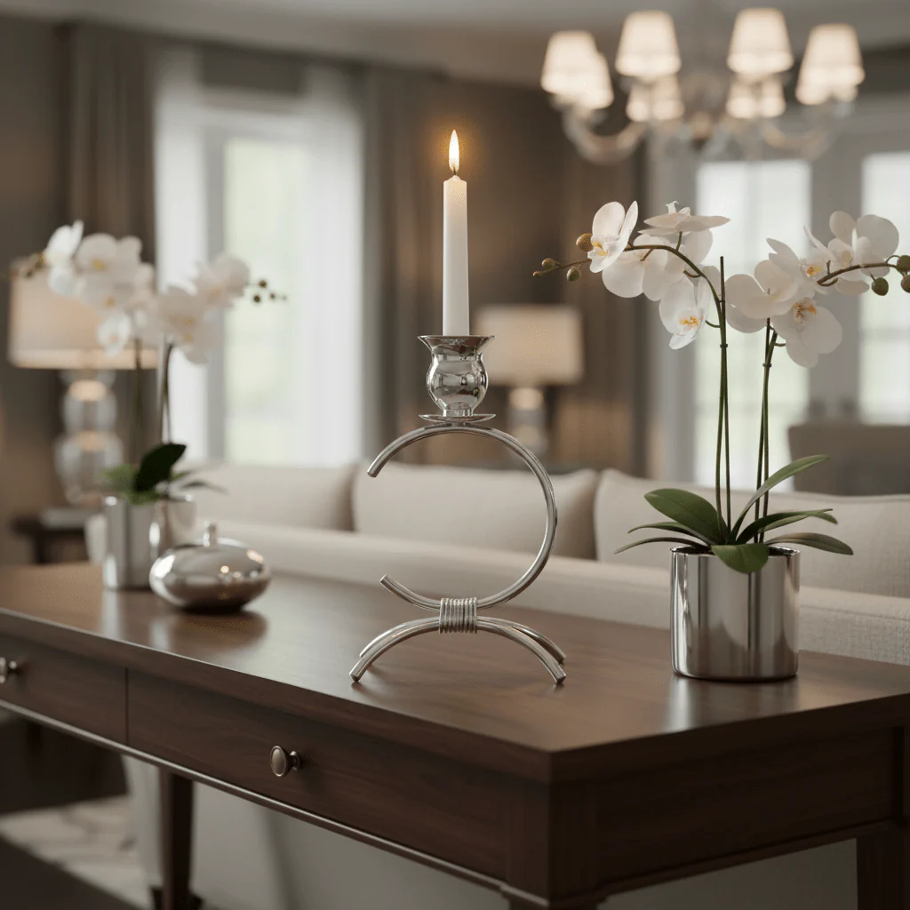 Elegant Silver Metal Decorative Candle Holder for Luxury Home and Event Decoration – 17cm - Image 3