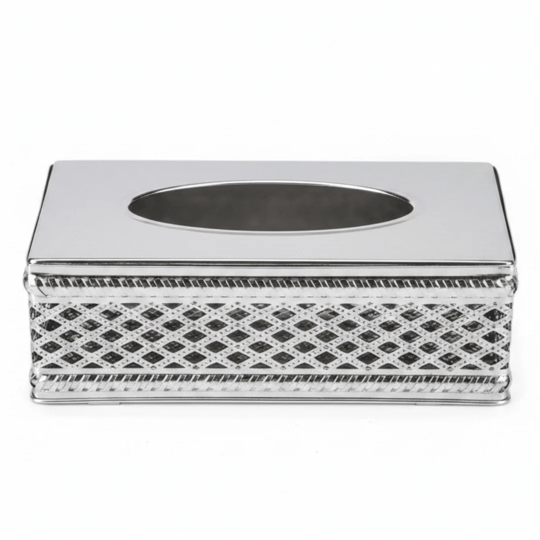Elegant Silver Metal Tissue Box with Premium Modern Decorative Design – Luxury Tissue Holder for Living Room Office and Majlis 22×12 cm