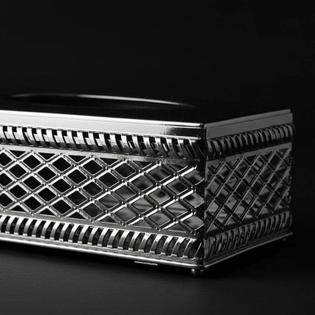 Elegant Silver Metal Tissue Box with Premium Modern Decorative Design – Luxury Tissue Holder for Living Room Office and Majlis 22×12 cm - Image 4