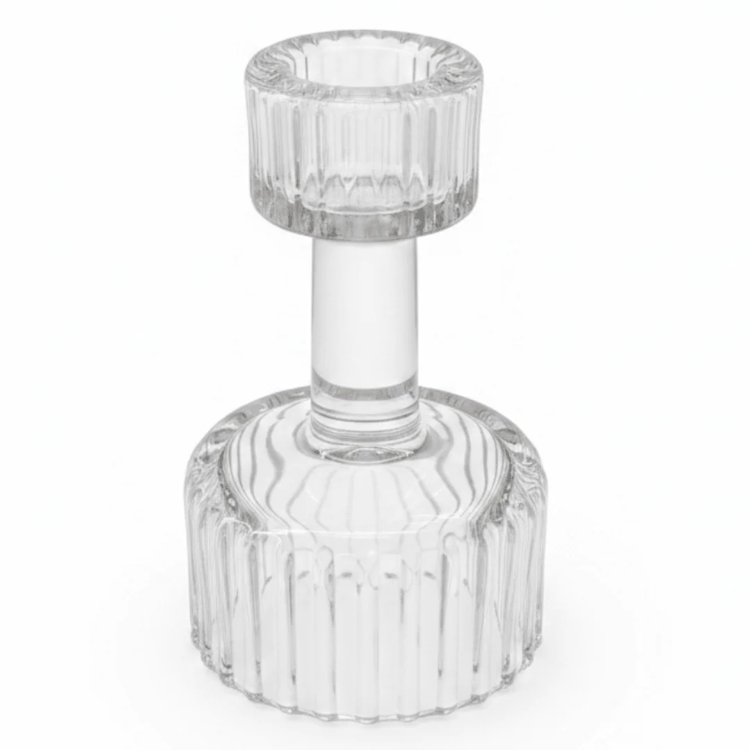 Elegant Striped Design Glass Footed Candle Holder for Modern Decorative Display – 10cm
