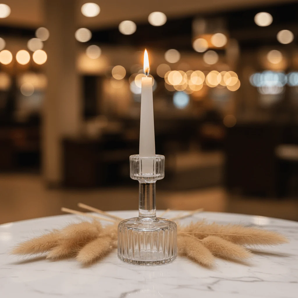 Elegant Striped Design Glass Footed Candle Holder for Modern Decorative Display – 10cm - Image 2