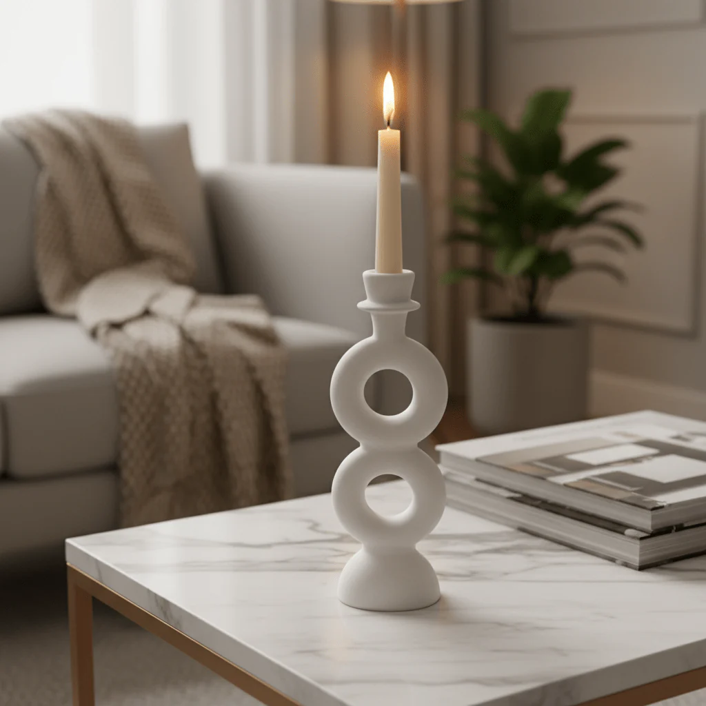 Elegant White Ceramic Candle Holder for Modern Home & Office Décor – 23cm - Image 2